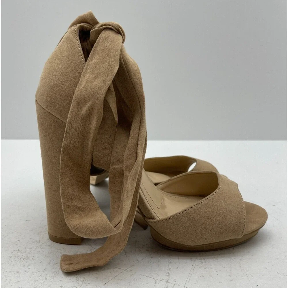 Lulu's Dorian Nude Open Toe Crisscross Ankle Strap Heel Woman's Size 5.5